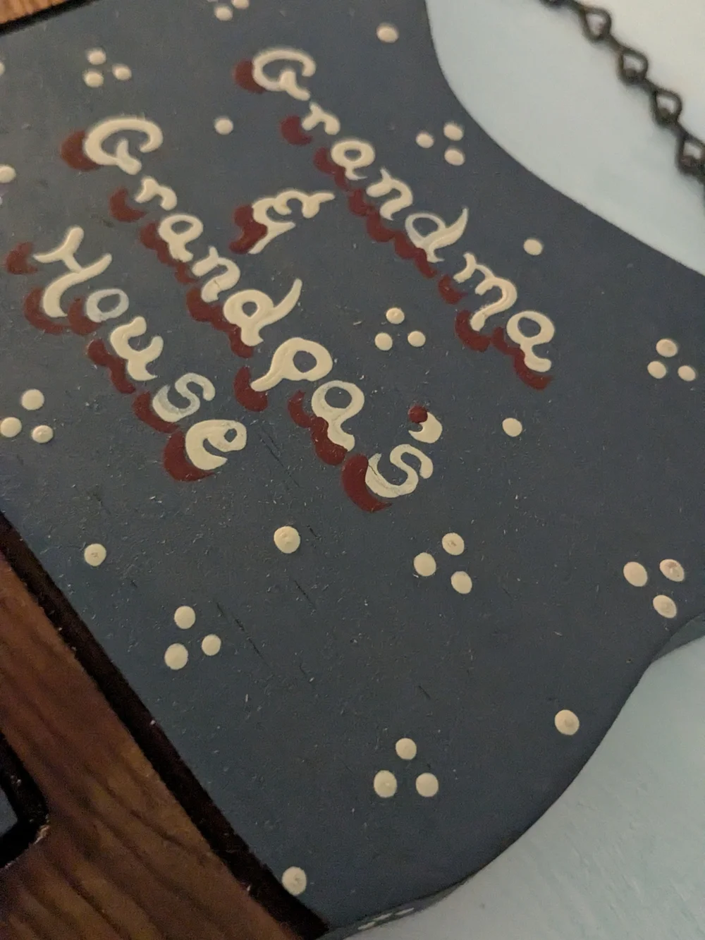 Grandma & Grandpa's House Wooden Hanging Sign - Blue and Brown Cottagecore
